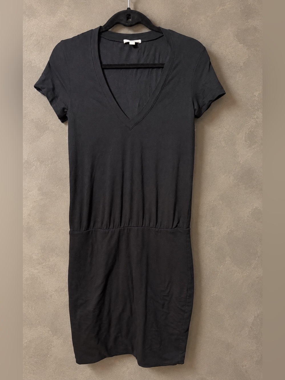 James Perse Short Sleeve V Neck Blouson Dress Black Size 1